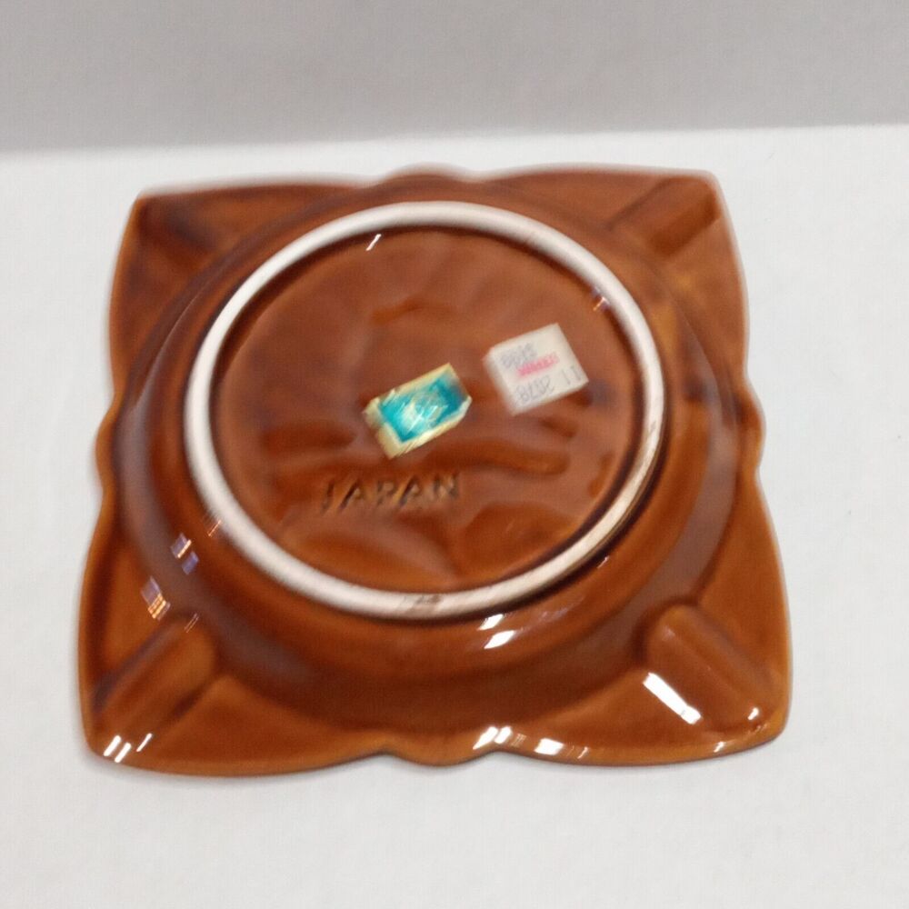 Vintage Majolica Ceramic Square Flower Ashtray-1978-Japan-Trinket Dish-MCM-NEW - Picture 7 of 10